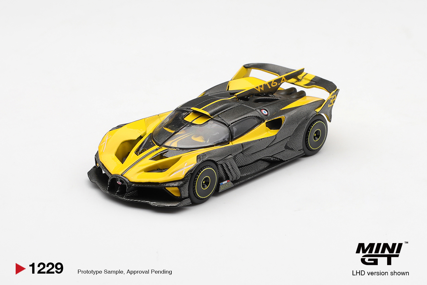 Żółty torowy model Bugatti Bolide Mini GT 1:64 MGT01229